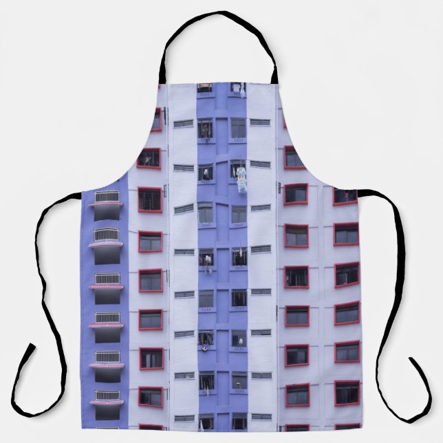 Blue and white high-rise building apron (Front)