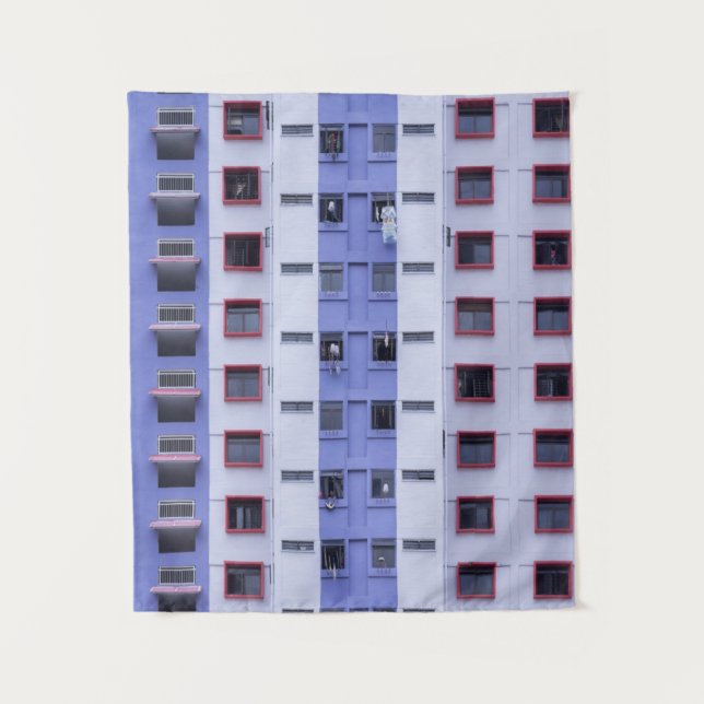 Blue and white high-rise building tapestry (Front)