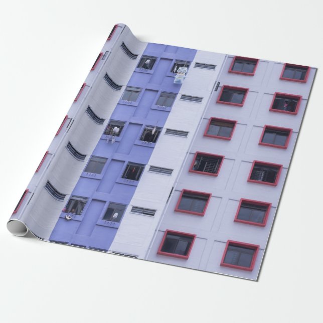 Blue and white high-rise building wrapping paper (Unrolled)