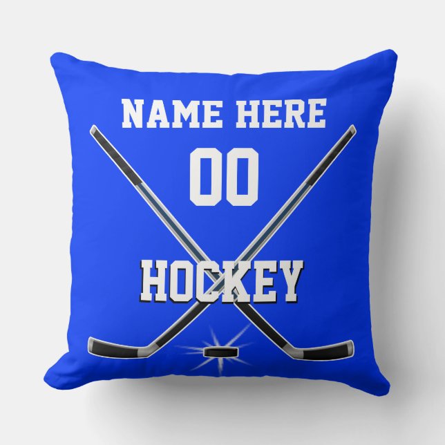 Blue and White Hockey Pillow PERSONALIZED (Front)