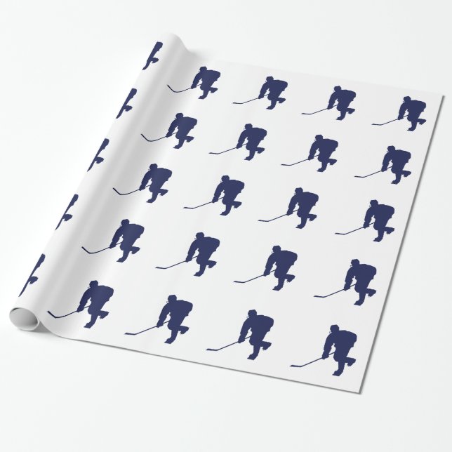 BLUE AND WHITE HOCKEY WRAPPING PAPER (Unrolled)