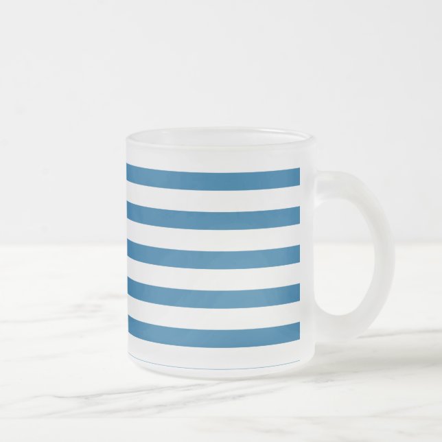 Blue and White Horizontal Stripe Frosted Glass Coffee Mug (Right)