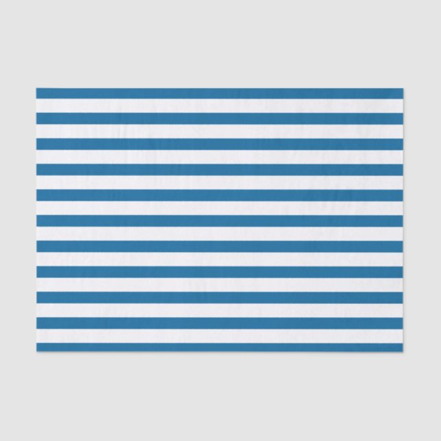 Blue and White Horizontal Stripe Tissue Paper (Front)