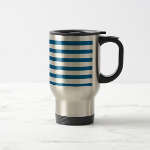Blue and White Horizontal Stripe Travel Mug