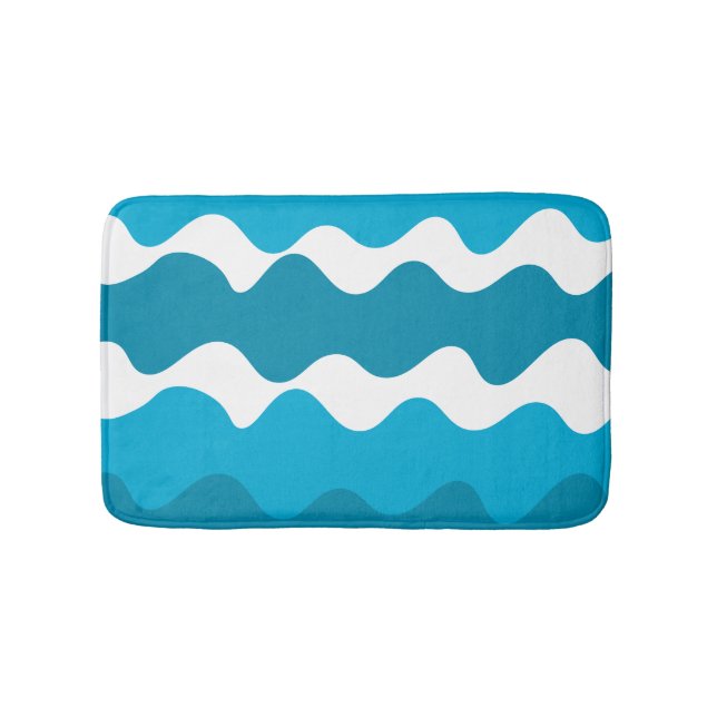 Blue and white horizontal waves pattern  bath mat (Front)