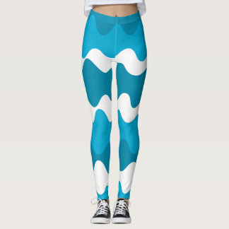 blue and white horizontal waves pattern leggings
