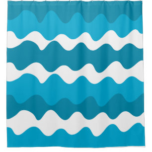 Blue and white horizontal waves pattern  shower curtain