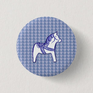 Blue and White Horse 3 Cm Round Badge