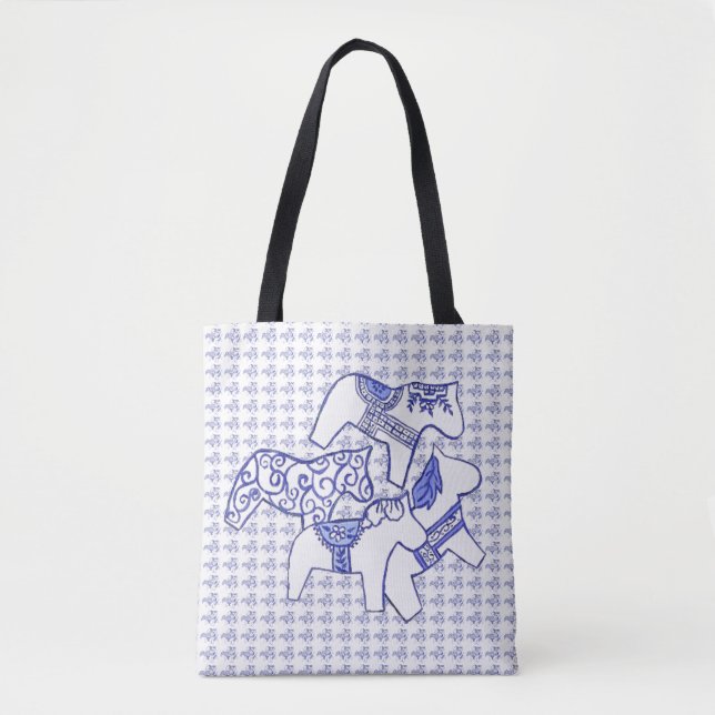 Blue and White Horse Tote Bag (Front)