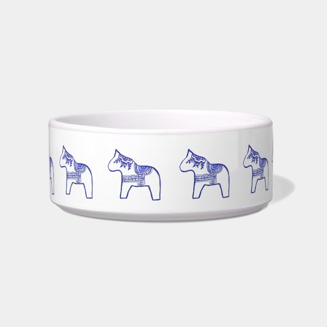 Blue and White Horses Cat Bowl (Front)