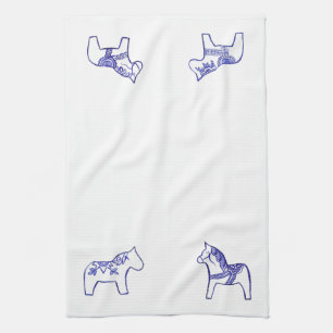 Blue and white Horses MoJo Kitchen towel