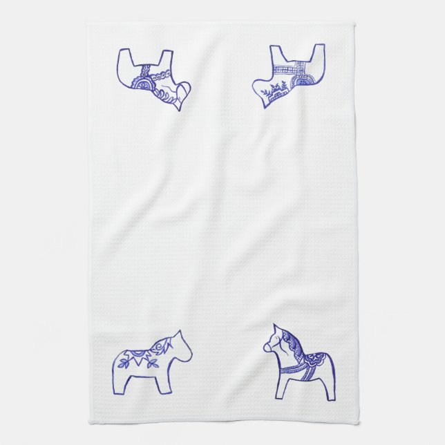Blue and white Horses MoJo Kitchen towel (Vertical)