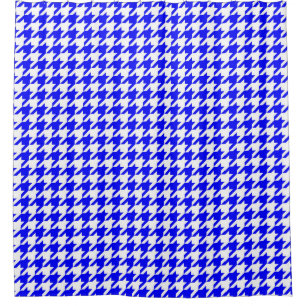 Blue and White Houndstooth Check Shower Curtain
