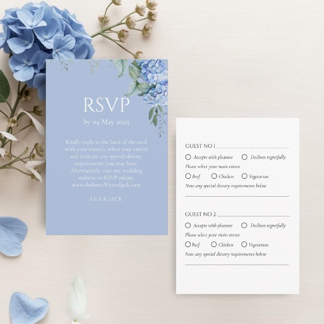 Blue and White Hydrangea Guest Wedding RSVP Enclosure Card (Creator Uploaded)
