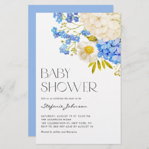 Blue and White Hydrangeas Baby Shower Invitation