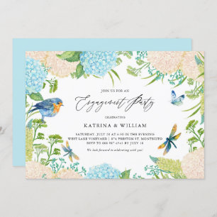 Blue and White Hydrangeas Botanical Engagement Invitation