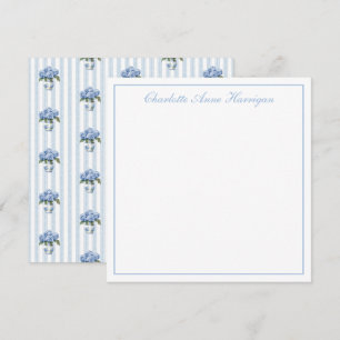 Blue and White Hydrangeas on Stripes Card