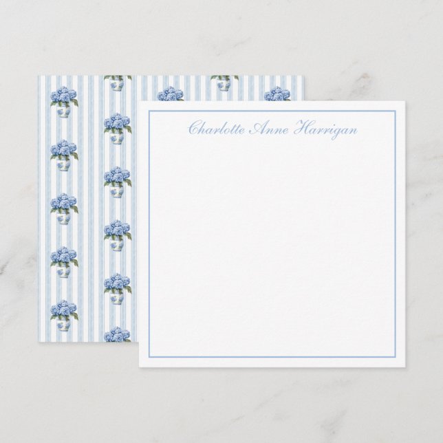 Blue and White Hydrangeas on Stripes Card (Front/Back)