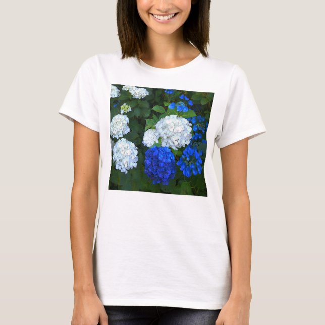 Blue and white Hydrangeas. T-Shirt (Front)