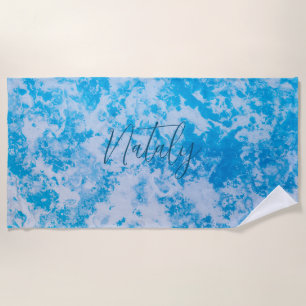 Blue and white ice planet surface name beach towel