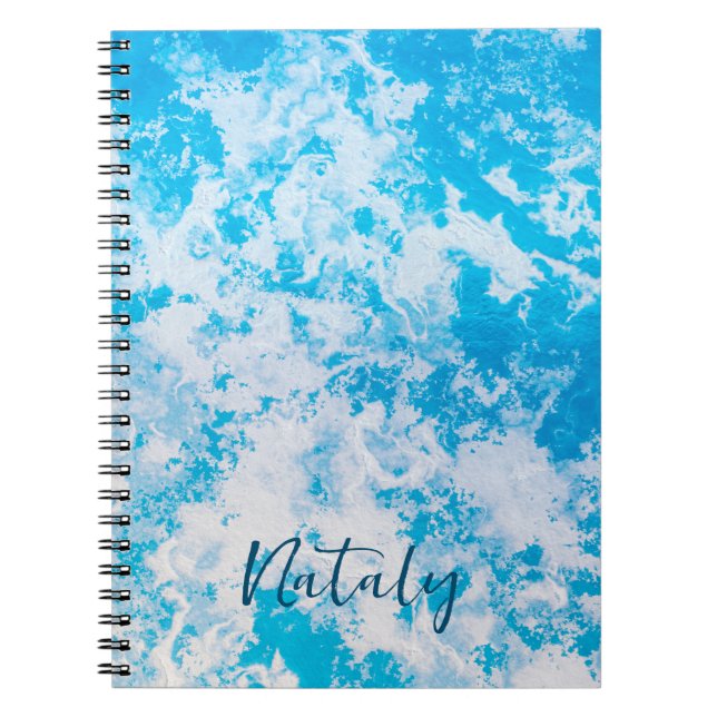Blue and white ice surface personalised notebook (Front)