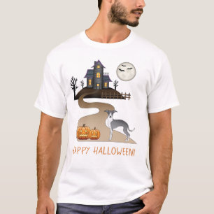 Blue And White Iggy And Halloween Haunted House T-Shirt