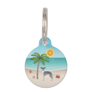 Blue And White Iggy Dog At A Tropical Summer Beach Pet Tag