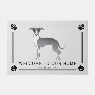 Blue And White Italian Greyhound And Paws And Text Doormat