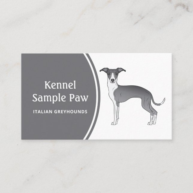 Blue And White Italian Greyhound Cartoon Dog Business Card (Front)