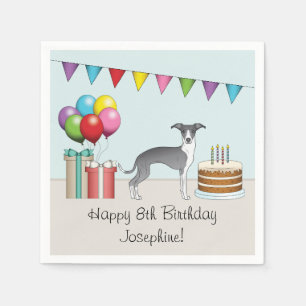 Blue And White Italian Greyhound Colourful Birthda Napkin