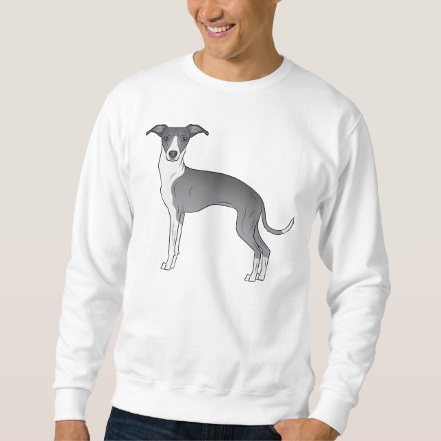 Blue And White Italian Greyhound Cute Cartoon Dog Sweatshirt (Front)