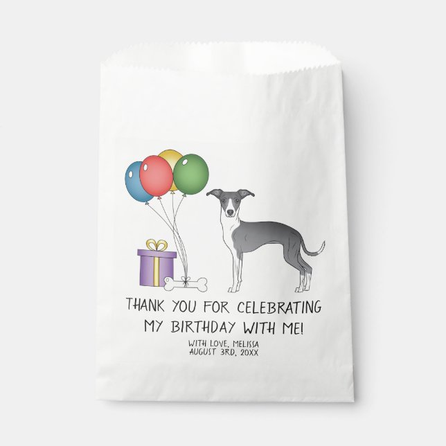 Blue And White Italian Greyhound Cute Dog Birthday Favour Bags (Front)