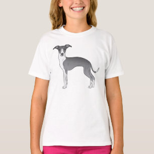 Blue And White Italian Greyhound Dog Illustration T-Shirt