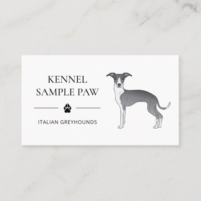 Blue And White Italian Greyhound - Dog Kennel Business Card (Front)