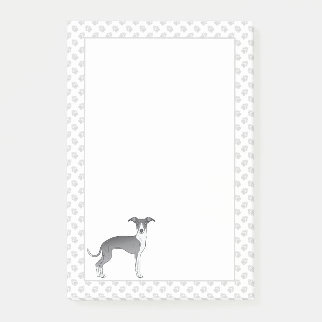 Blue And White Italian Greyhound Dog With Paws Post-it Notes (Front)