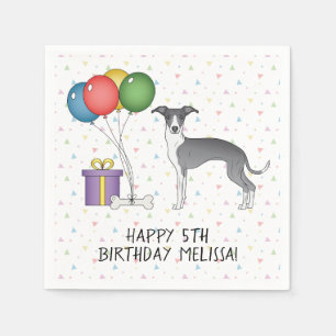 Blue And White Italian Greyhound - Happy Birthday Napkin