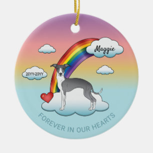 Blue And White Italian Greyhound Rainbow Memorial Ceramic Tree Decoration