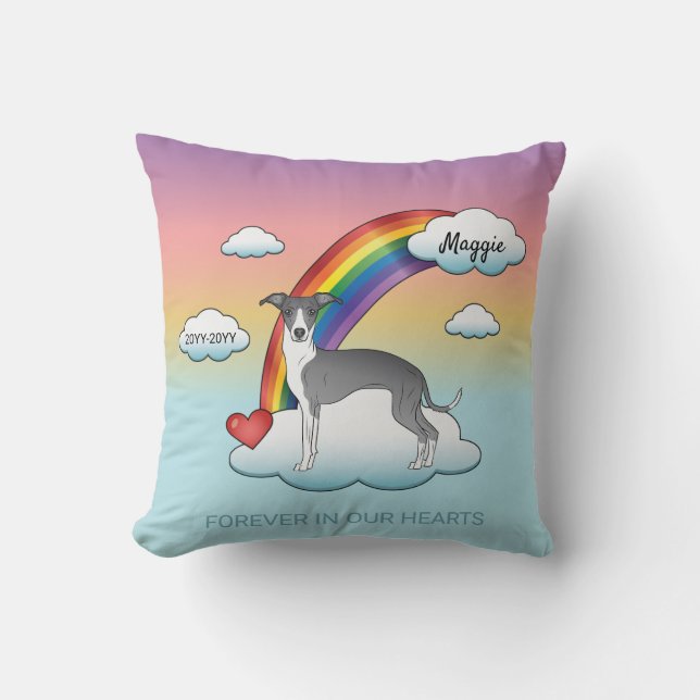Blue And White Italian Greyhound Rainbow Memorial Cushion (Front)