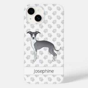 Blue And White Italian Greyhound With Custom Name Case-Mate iPhone 14 Case