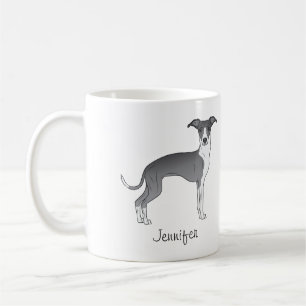 Blue And White Italian Greyhound With Custom Name Coffee Mug