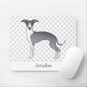 Blue And White Italian Greyhound With Custom Name Mouse Pad