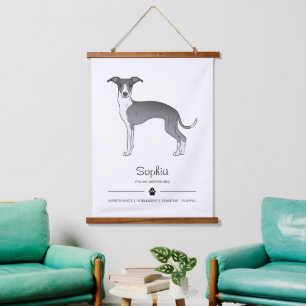 Blue And White Italian Greyhound With Custom Text Hanging Tapestry