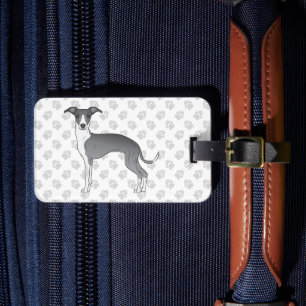 Blue And White Italian Greyhound With Custom Text Luggage Tag