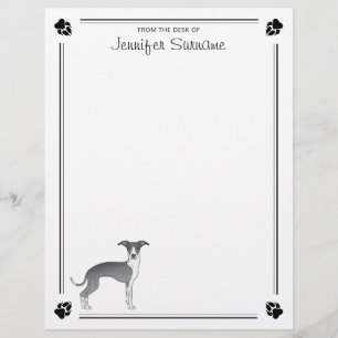 Blue And White Italian Greyhound With Paws & Text Custom Letterhead