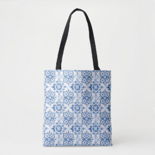 Blue and white Italian watercolor tile pattern Tote Bag