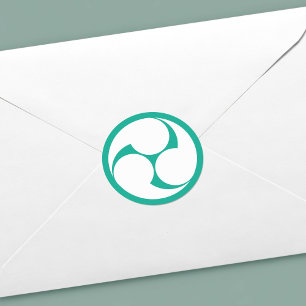 Blue and White Japanese Mitsudomoe Crest Symbol Classic Round Sticker