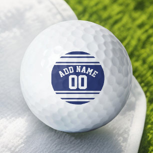 Blue and White Jersey Stripes Custom Name Number Golf Balls