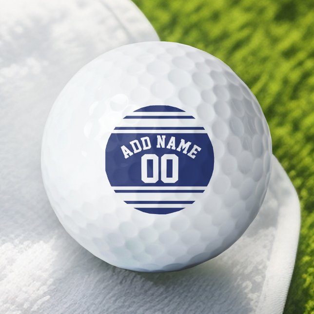 Blue and White Jersey Stripes Custom Name Number Golf Balls (Add Your Name to this Personalized Golf Ball)