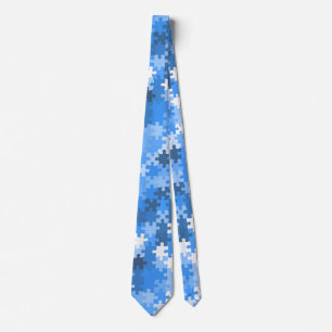 Blue and White Jigsaw Puzzle Pieces Tie