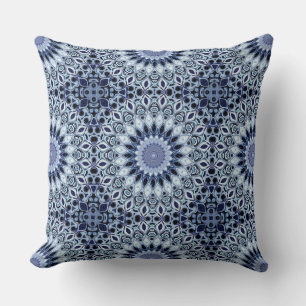 Blue and White Kaleidoscope Mandala Pattern Cushion